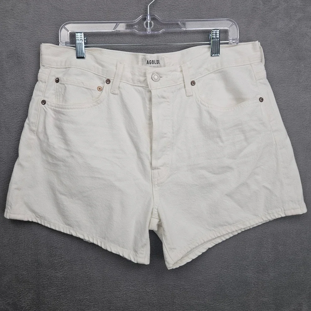 AGOLDE Parker Long White High Rise Organic Cotton Denim Shorts Size 30
